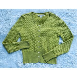 Tommy Hilfiger SZ L Vibrant Green Button Front Cable Knit Cardigan